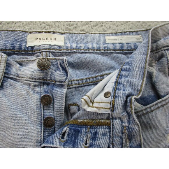 PACSUN 90's Boyfriend Jeans Women 27 Blue Straight Distressed Ripped Light Wash - Picture 2 of 11